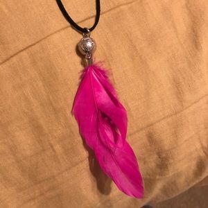 Jewelry - Silver ball/hot-pink feather necklace Jewelry - Silver ball/hot-pink feather necklace